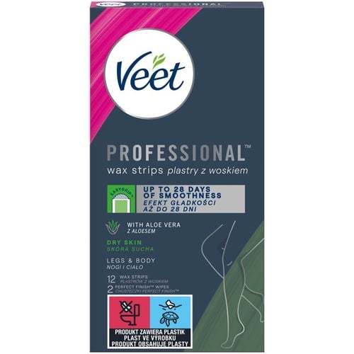 Veet Professional Восковые полоски для депиляции для сухой кожи с Алое Вера 12 шт