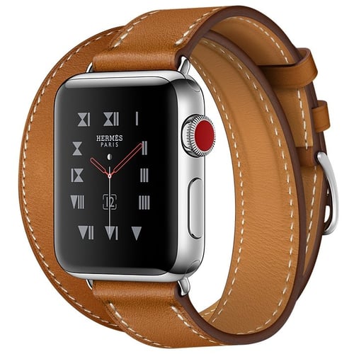 Apple Watch Series 3 Hermes 38mm GPS+LTE Stainless Steel Case with Fauve Barenia Leather Double Tour (MQLJ2)