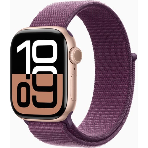 Apple Watch Series 10 42mm GPS Rose Gold Aluminium Case with Plum Sport Loop (MWWK3)