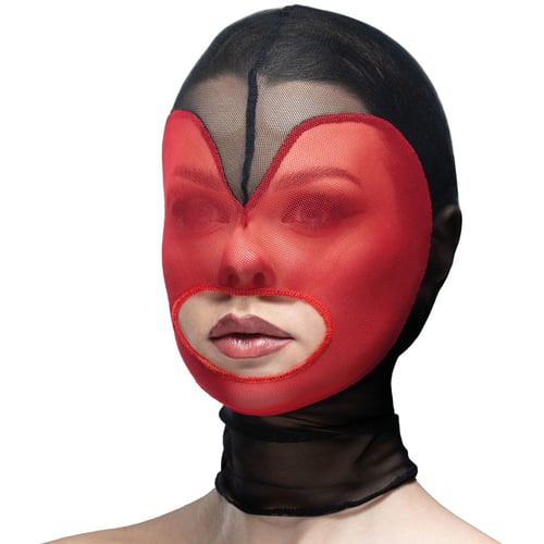 Маска сердце сетка с открытым ртом Feral Feelings - Hearts Mask Black/Red