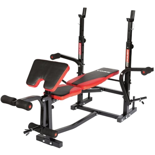 Скамья для жима и пресса Hop-Sport York Fitness ASPIRE 220 с стойкой для штанги и партой Скотта