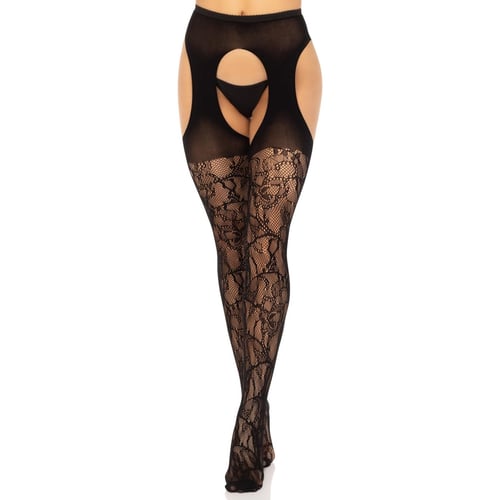 Колготки Leg Avenue Eyelet lace suspender hose Black One Size: Декор Без декора