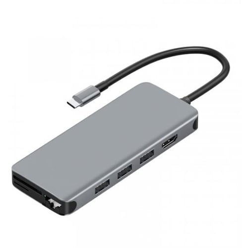 Адаптер WIWU Adapter A12 Alpha 12 in 1 USB-C to 3xUSB 3.0+3xUSB 2.0+USB-C+SD+HDMI+RJ45+3.5 Grey