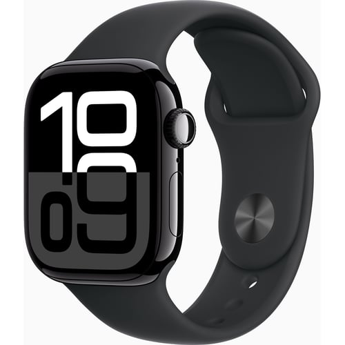 Apple Watch Series 10 42mm GPS Jet Black Aluminum Case with Black Sport Band - M/L (MWWF3)