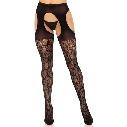 Колготки Leg Avenue Eyelet lace suspender hose Black One Size: Вид Колготки