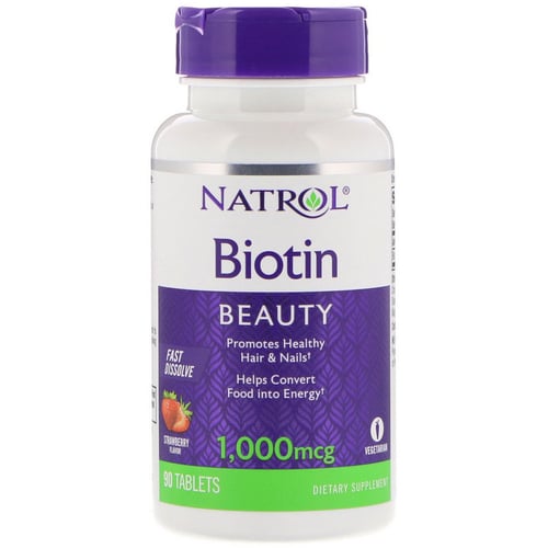 Natrol Biotin, Fast Dissolve, Strawberry Flavor, 1,000 mcg, 90 Tablets (NTL-06077)