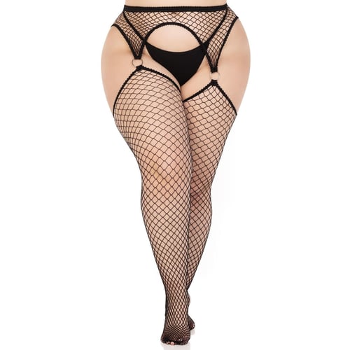 Колготки Leg Avenue Stokings with O-ring Attached Garter Belt Black 1X/2X: Материал Нейлон