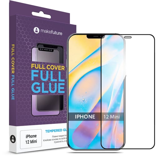 Захисне скло для iPhone MakeFuture Tempered Glass Full Cover Glue Black (MGF-AI12M) for iPhone 12 mini