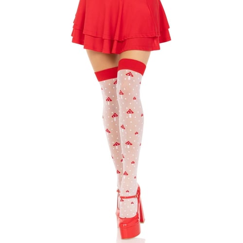 Чулки Leg Avenue Polka Dot Mushroom Thigh Highs One Size: Материал Нейлон