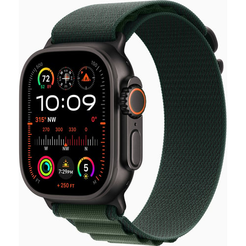 Apple Watch Ultra 2 GPS + Cellular 49mm Black Titanium Case with Dark Green Alpine Loop - Large (MX4T3) UA