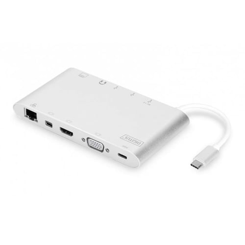 Адаптер Digitus Adapter USB-C to USB-C + VGA + 3xUSB 3.0 + HDMI + RJ45 + MiniDP Silver (DA-70861)