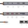 Адаптер WIWU Adapter Cyber CB011 11in1 USB-C to 3xUSB3.0+USB2.0+USB-C+SD+MicroSD+VGA+HDMI+RJ45+3.5mm Space Gray: Інтерфейс підключення 3.5mm Headphone, USB 2.0, USB 3.0, USB 3.0, USB 3.0, USB-C