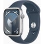 Apple Watch Series 9 45mm GPS Silver Aluminum Case with Storm Blue Sport Band - S/M (MR9D3)