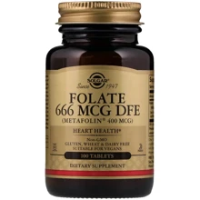 Solgar Folate (As Metafolin), 400 mcg, 100 Tab Фолиевая кислота , Метафолин: Тип Витамин B