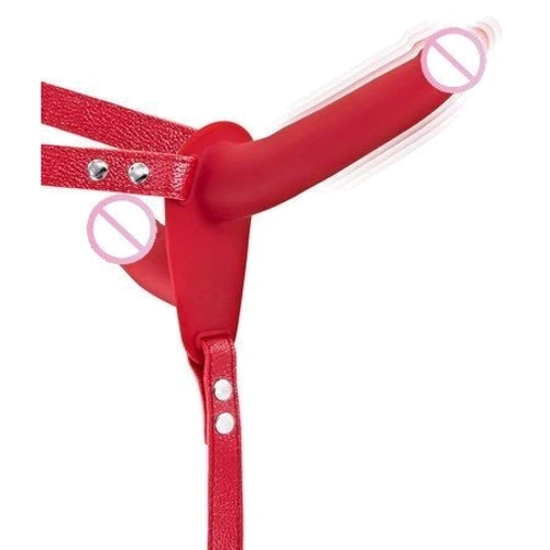 Подвійний страпон з вібрацією Fetish Tentation Vibrating Strap-On with Double Dildo Red