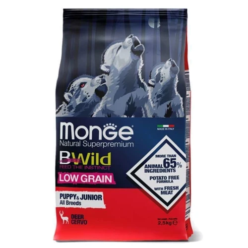 Сухой корм низкозерновой Monge Dog Bwild Low Grain Puppy & Junior для щенков с олениной 2.5 кг (70011853)