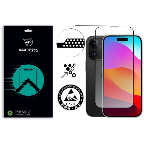 Захисне скло для iPhone Soneex Tempered Glass Pro Full Silk Screen Black для iPhone 15 Pro Max