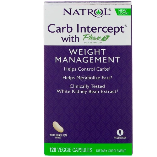 Natrol Carb Intercept with Phase 2 Carb Controller 120 Veggie Caps Перехоплювач вуглеводів фаза 2