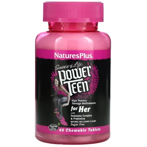 Nature's Plus Power Teen Hers Chewable Мультивитамины для девочек-подростков 60 жевательных таблеток