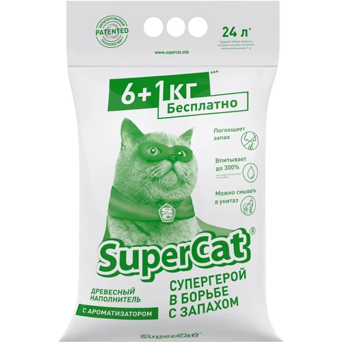 Наповнювач деревне SuperCat З ароматизатором, 6+1 кг (3552)