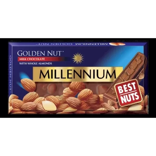 Шоколад Millennium Golden Nut молочний з цілісним мигдалем 100 г (4820005194124)