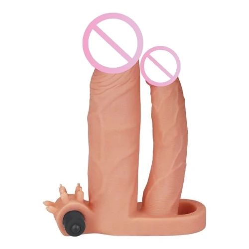 Насадка LoveToy Pleasure X-Tender Vibrating Double Penis Sleeve Flesh Add 1"