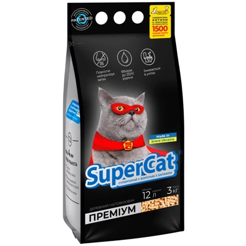 Наповнювач туалетів Super Cat Преміум для котів 3 кг (12 л)