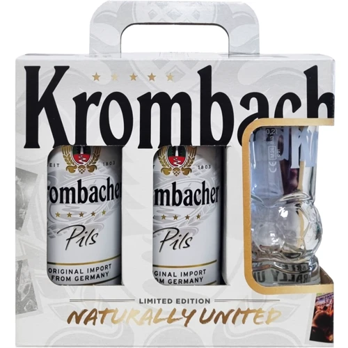 Подарочный набор пива Футбол Krombacher Pils 4.8% 5х0.5 л + бокал 0.2 л (4008287958201)