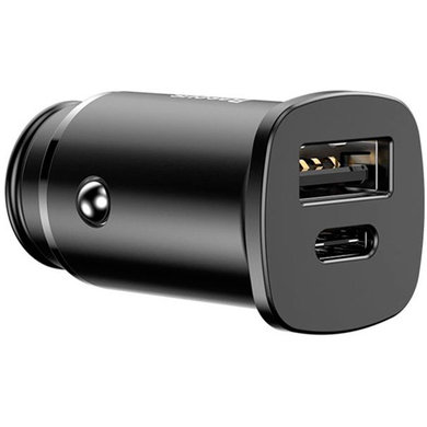 Зарядное устройство Baseus Car Charger USB+USB-C Square Metal 30W Black (CCALL-AS01)