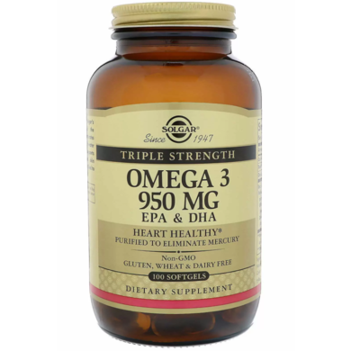 Solgar Omega-3 EPA & DHA, Triple Strength, 950 mg, 100 Softgels Омега-3 ЭПК и докозагексановая кислота