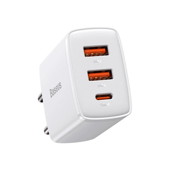 Зарядное устройство Baseus Wall Charger Compact 2xUSB+USB-C 30W White (CCXJ-E02)